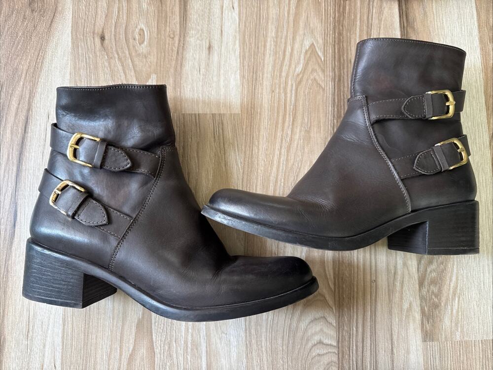 Emanuele Crasto Brown Leather Buckle Ankle Riding Boots in Italy Size 41 Western